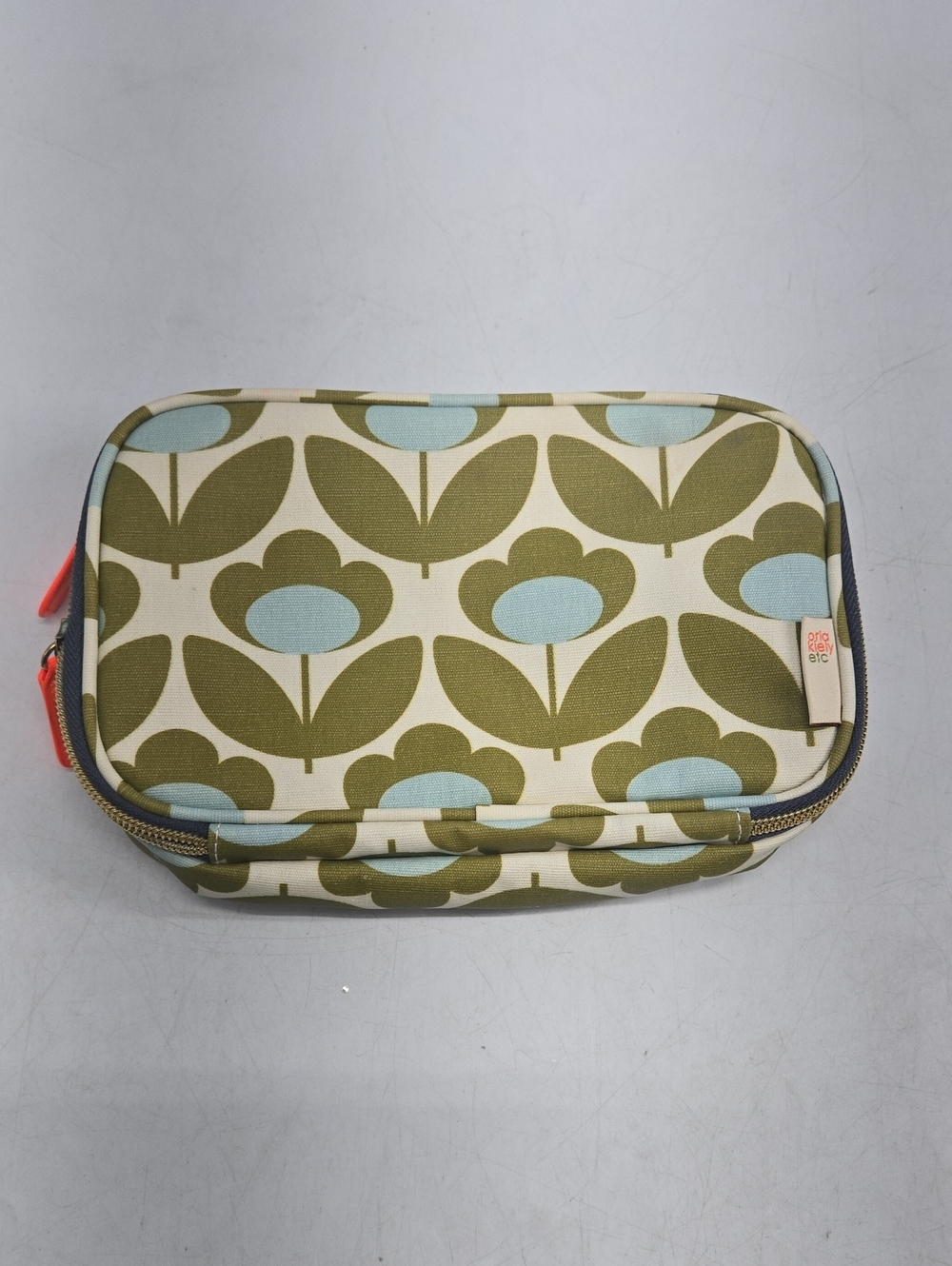 Orla Kiely Olive & Sky Blue Floral Zip Beauty Pouch